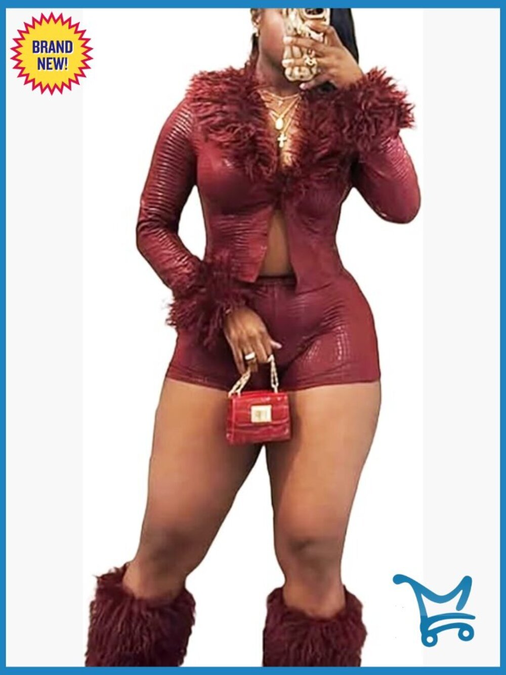 Faux Leather 2 Piece Set V Neck Crop Top and Shorts Y2k Party Outfit